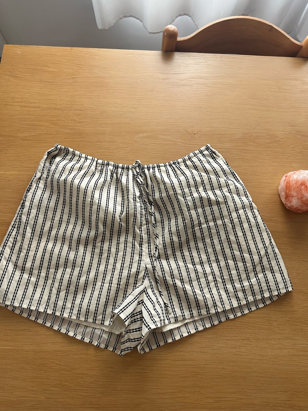 DISSH Cream Shorts with Black Vertical Stripes